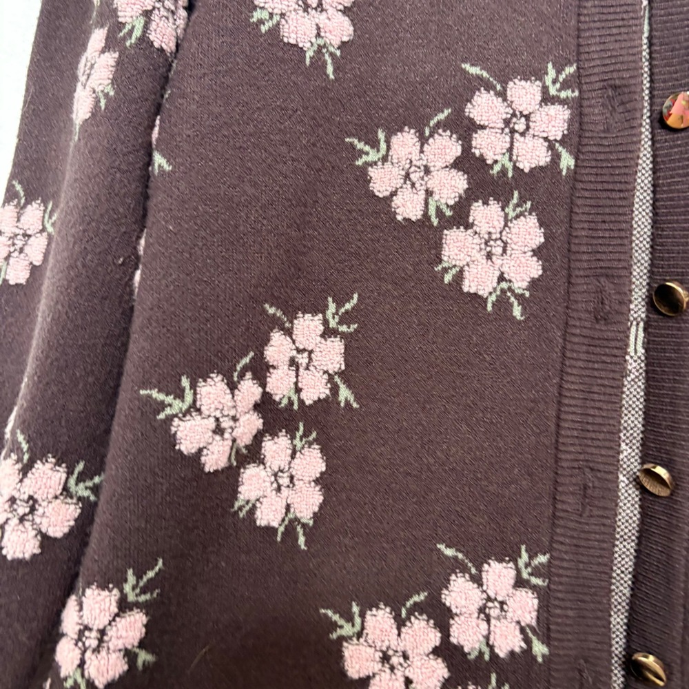 Forward Young Contemporary Brown Floral Puff Sleeve Button Cardigan Sweater M - Picture 3 of 6